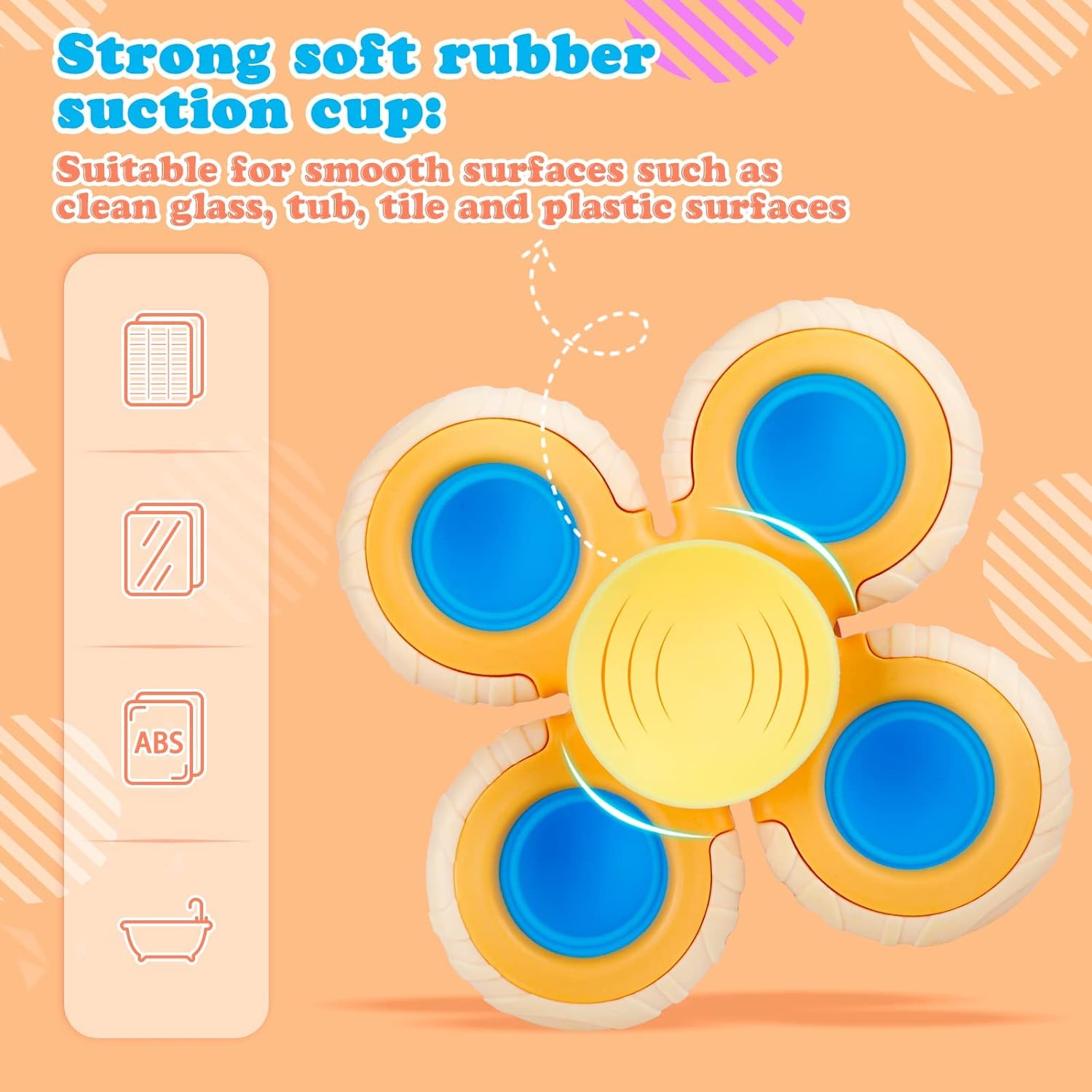 Outgeek Suction Cup Spinner Toys: 3PCS Kids Spinning Top Toys Baby Dimple Toy Sensory Toys Fidget Spinners Suction Cup Babies Bath Toys Gift Toys for Toddlers (Second Edition) (White) - Image 4